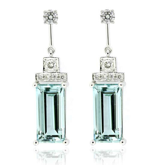 18ct white gold aquamarine & diamond earrings