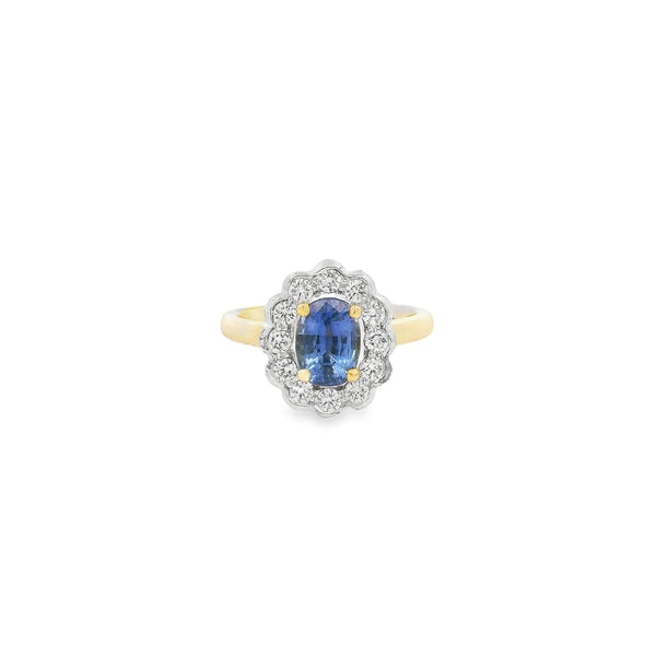 18ct yellow & white gold Ceylon Sapphire & Diamond ring