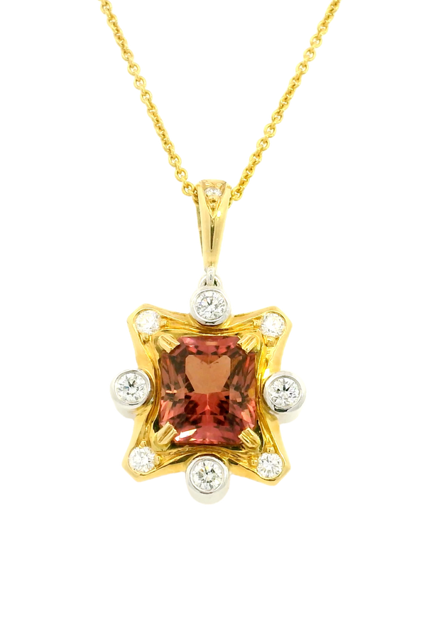18ct yellow and white gold peach tourmaline pendant