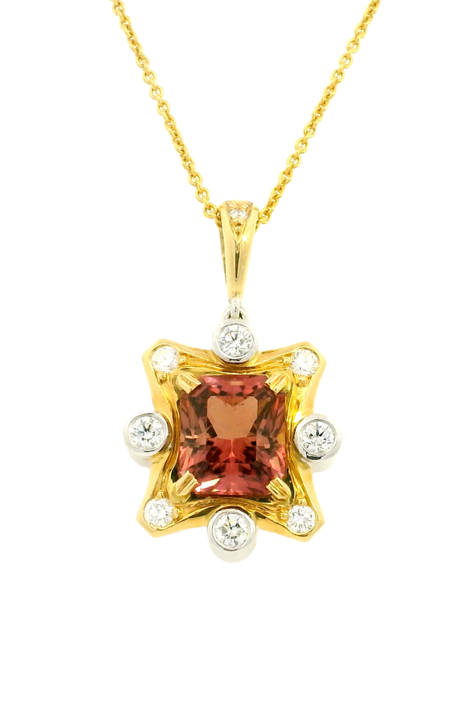 18ct yellow and white gold peach tourmaline pendant