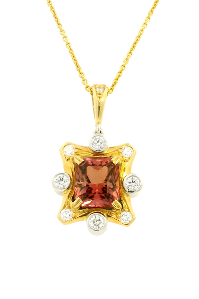 18ct yellow and white gold peach tourmaline pendant