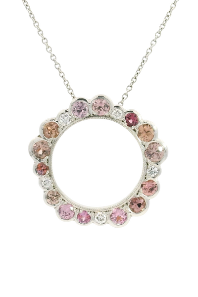 18ct white and rose gold sapphire and diamond circle pendant