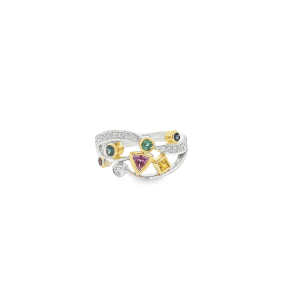 18ct white & yellow gold Multi Coloured & Diamod ring